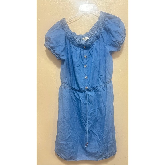 MPG Collect 101 Womens 2X Blue Denim Off Shoulder Ruffle Drawstring Dress - Picture 1 of 7